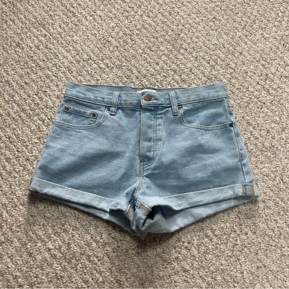 Forever 21 Button Fly High Rise Shorts Womens 27 Blue Denim Roll Hem 2" Inseam